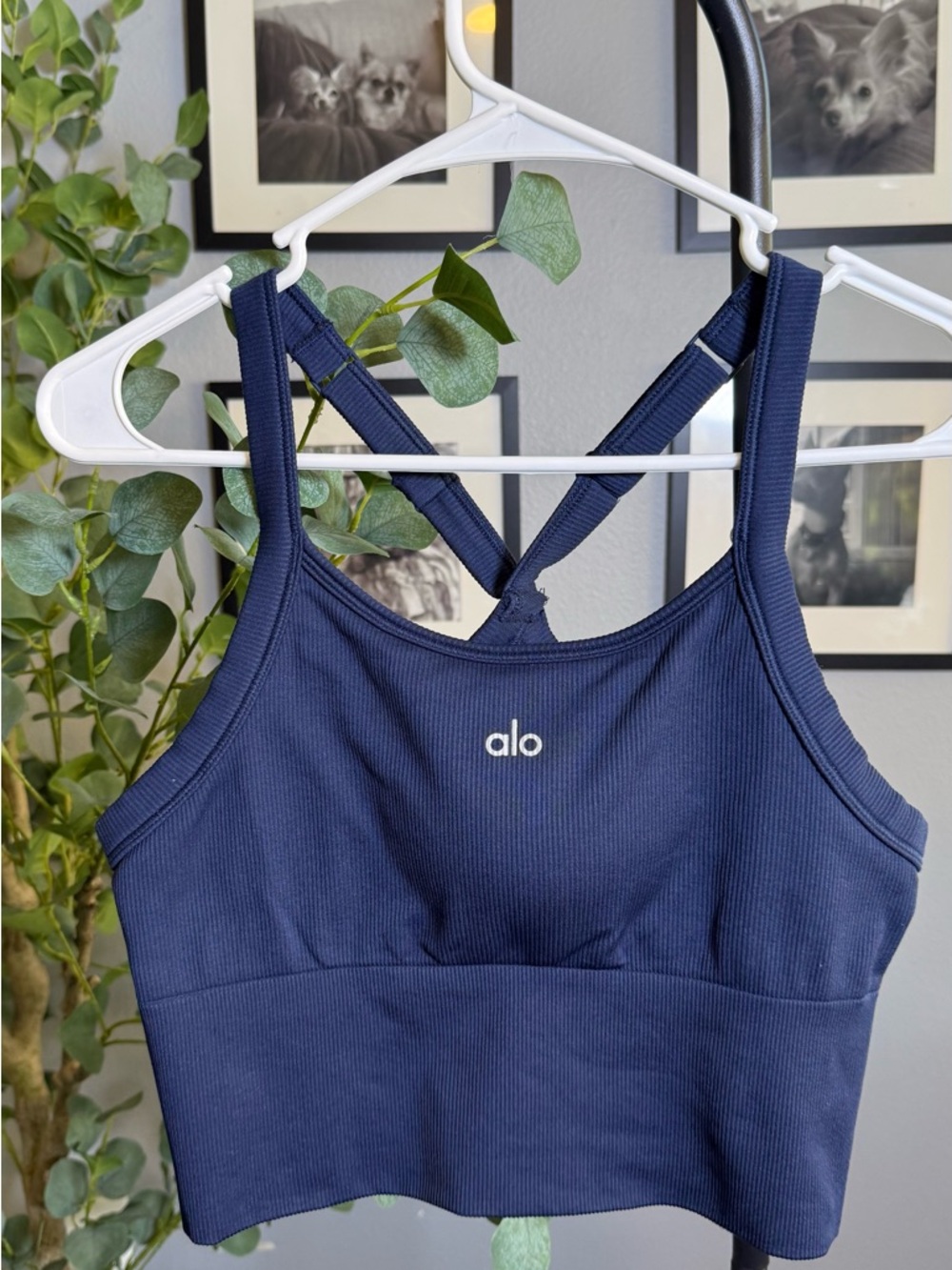 ALO Yoga Navy Ribbed Strappy Sports Bra